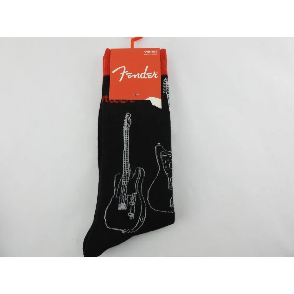 2 New Fender Guitar Pattern Crew Socks One Size Music Novelty Rock Lover Gift - Picture 4 of 4